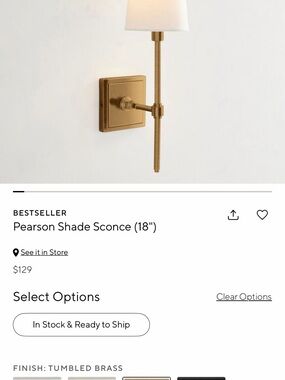 (2) Pottery Barn Pearson Shade Sconces In Tumbled Brass